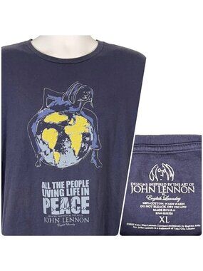 John Lennon Art English Laundry Mens T-Shirt size XL 46x28 2010 Living Peace